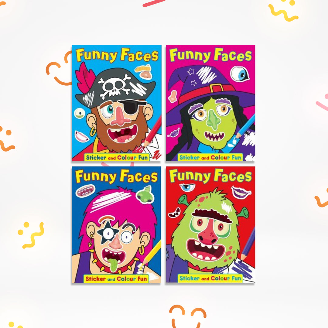 Funny Faces Sticker and Colour Fun (One Book Randomly Selected)